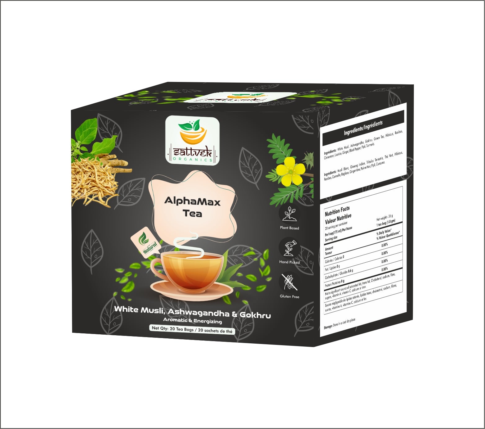 Sattvek Organics AlphaMax Tea - Men's Wellness & Vitality Herbal Blend