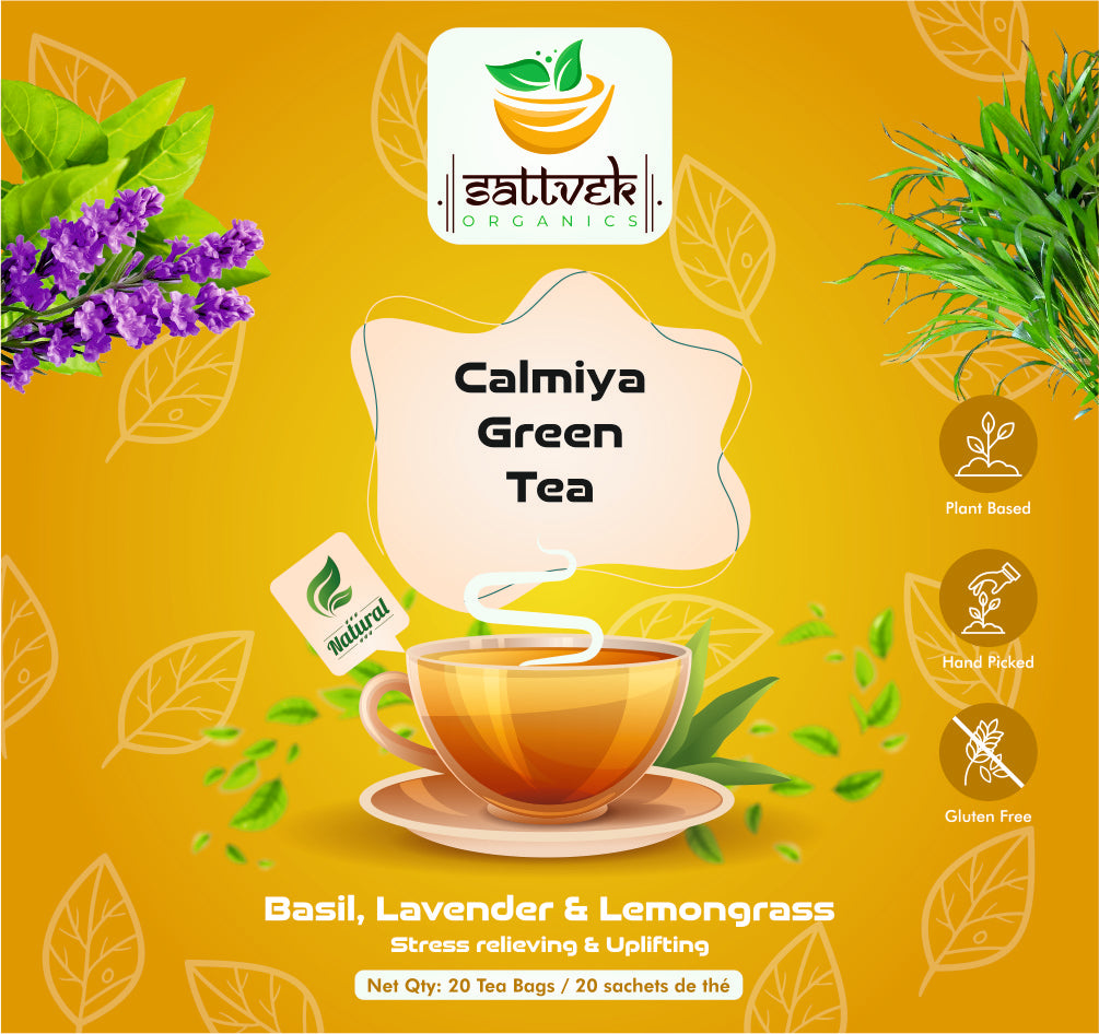 Sattvek Organics Calmiya Green Tea - Stress Relief & Mood Support Herbal  Blend
