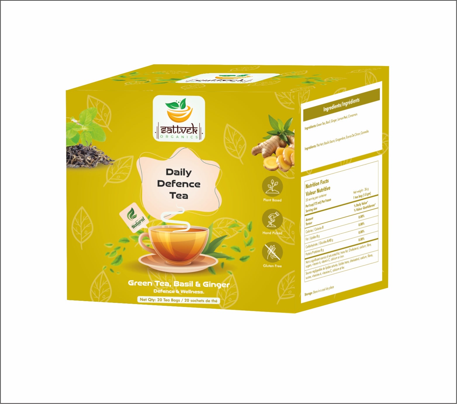 Sattvek Organics Daily Defense Tea - Immunity Support & Vitality Herbal  Blend