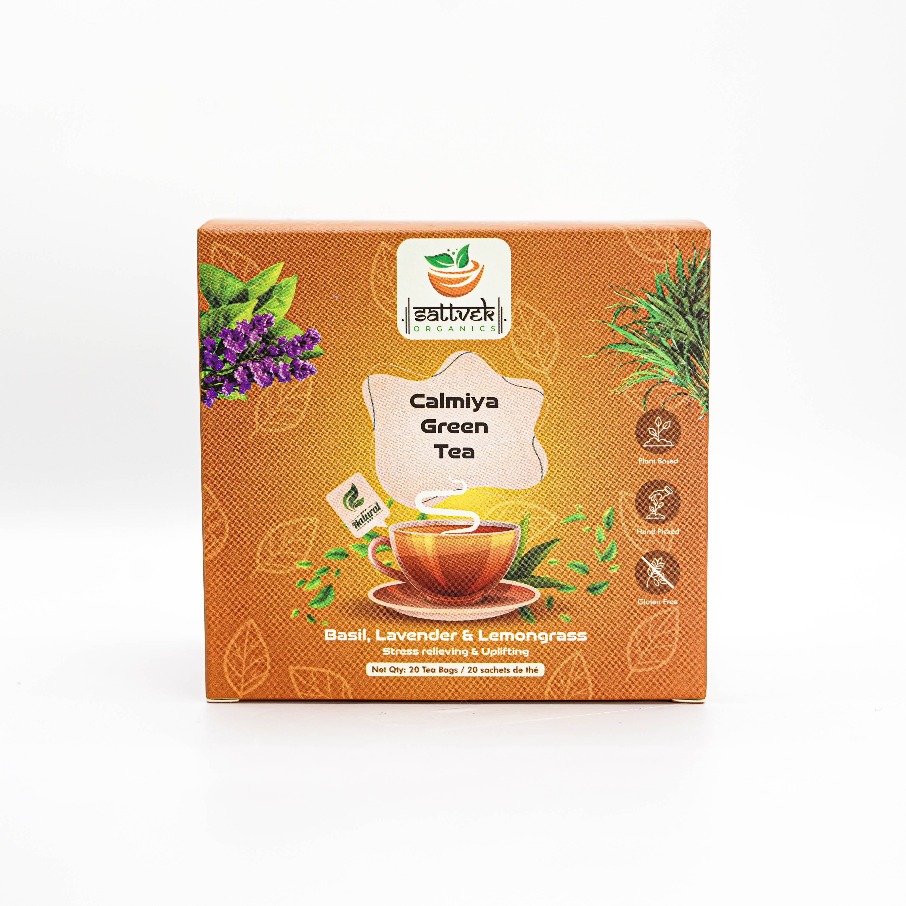 Sattvek Organics Calmiya Green Tea - Stress Relief & Mood Support Herbal  Blend