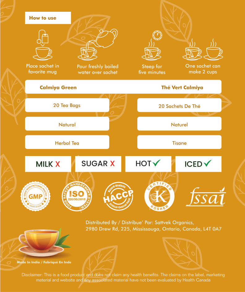 Sattvek Organics Calmiya Green Tea - Stress Relief & Mood Support Herbal  Blend