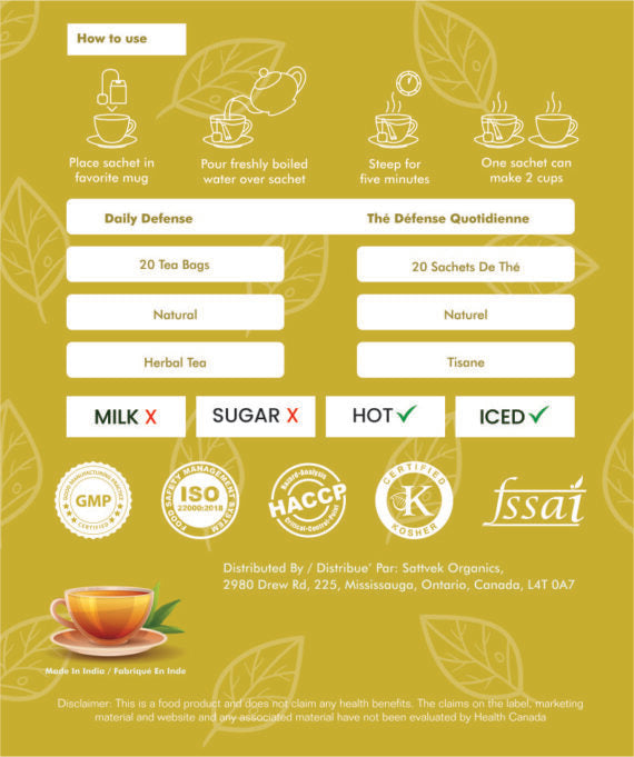 Sattvek Organics Daily Defense Tea - Immunity Support & Vitality Herbal  Blend
