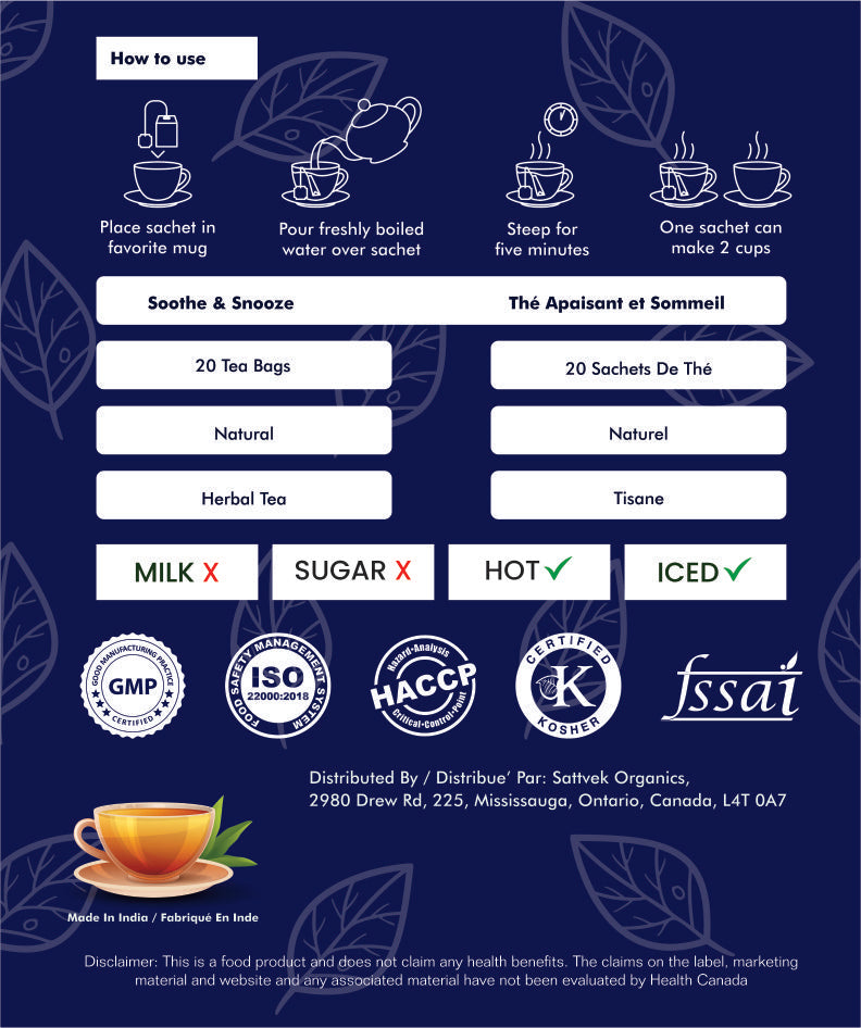 Sattvek Organics Soothe & Snooze Tea - Sleep Support & Relaxation Herbal  Blend